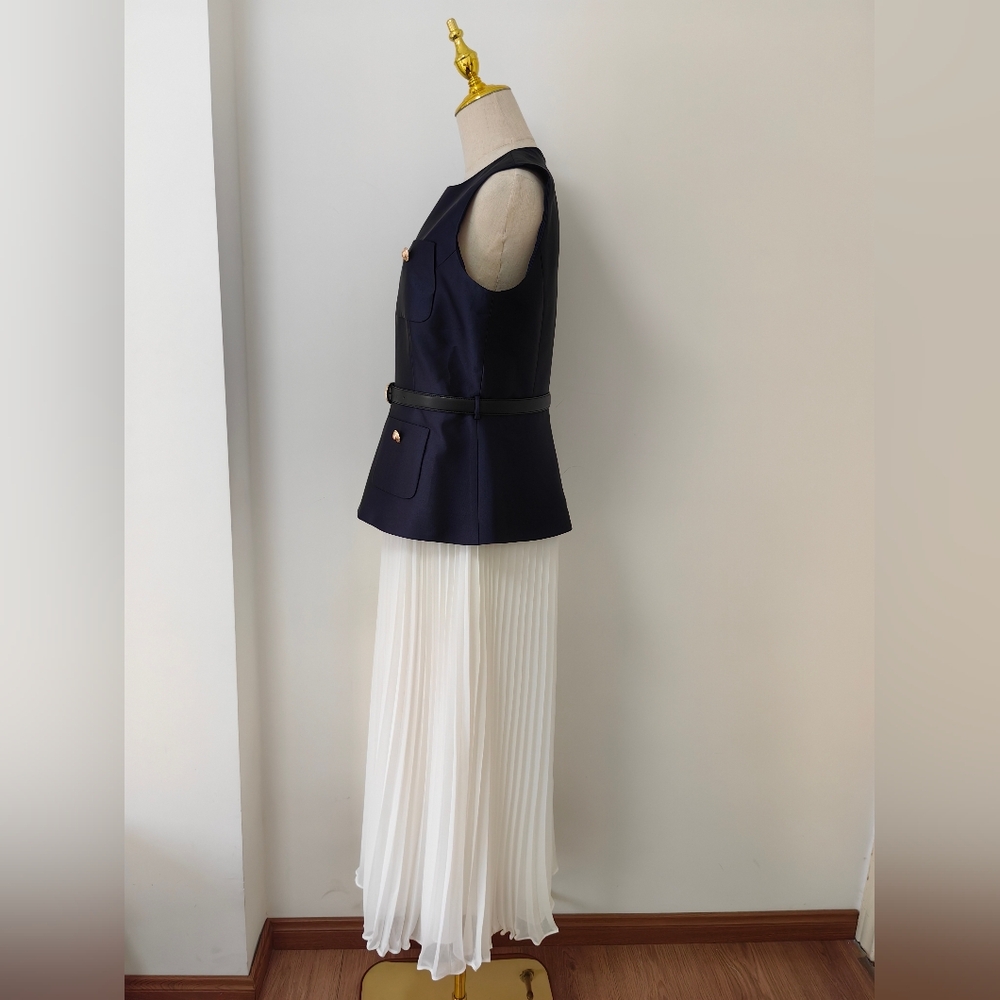 Self-Portrait Navy Taffeta Midi Dress - Picture 12 of 16